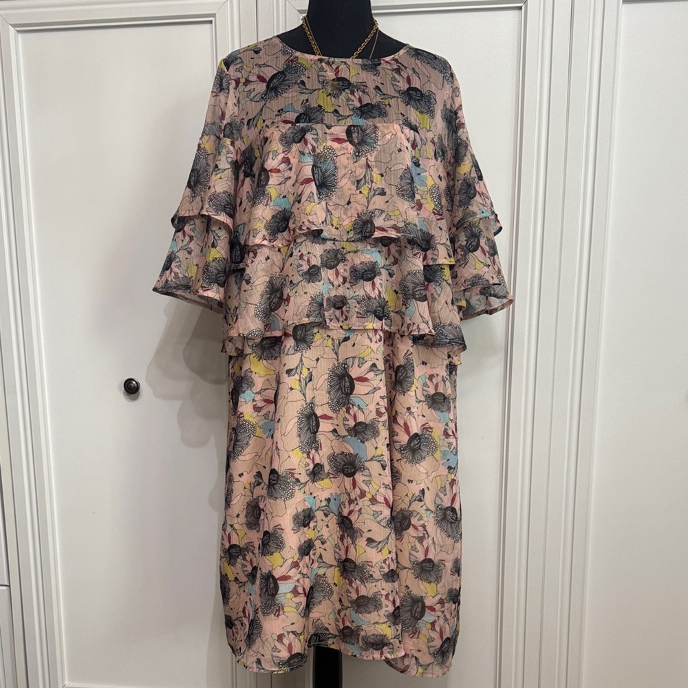 Floral Tiered Midi Dress in Blush Pink